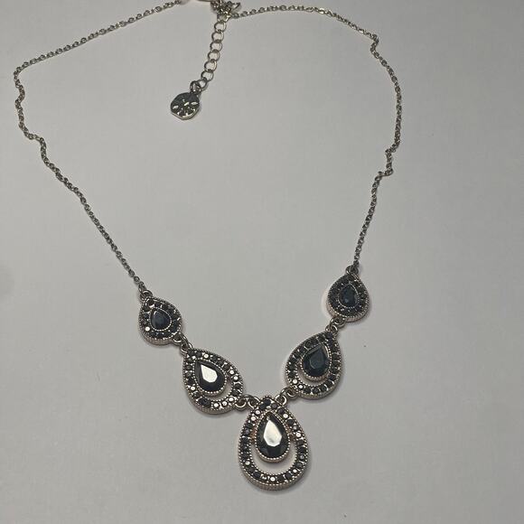 Madewell gold tone necklace signed costume jewelry charcoal gray stones rhinestn - Picture 4 of 16